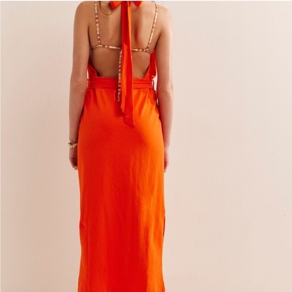 New Free People Beach Randi Halter 100% Cotton Tangerine Tango Dress Medium - Picture 3 of 8